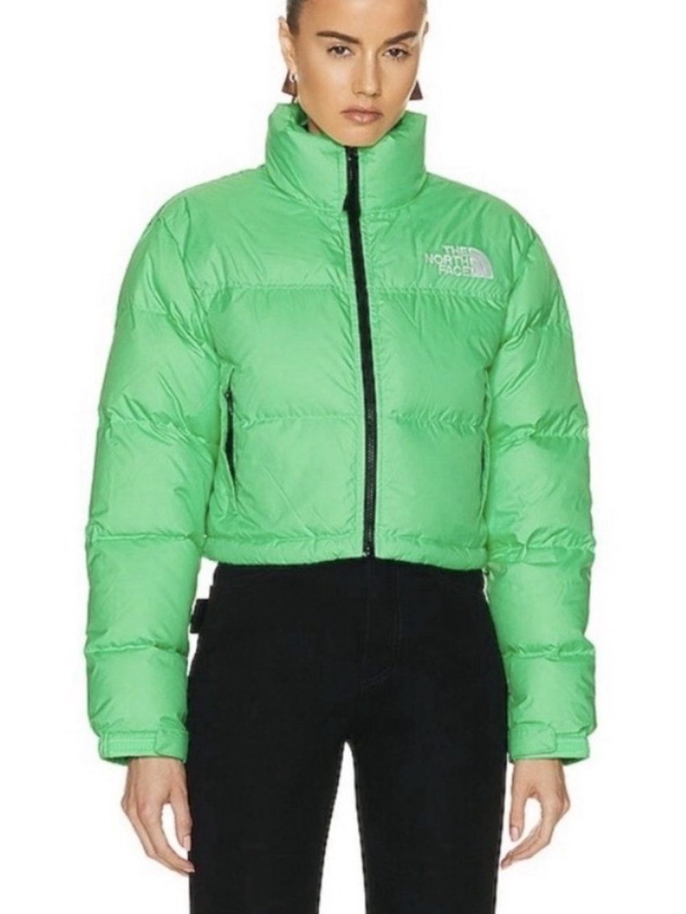 The North Face Women's Cropped Nuptse Puffer Jacket in Chlorophyll Green